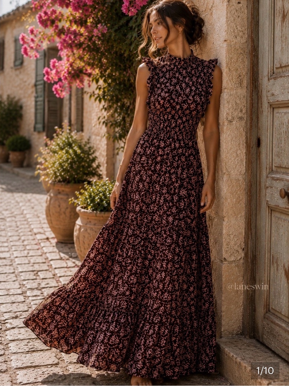 Gorgeous Caroline Constas Pink Floral Maxi Dress on Dark Brown